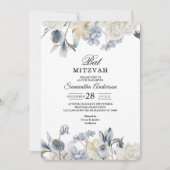 Elegante Winter Blau und Weiß Blume Einladung (Vorderseite)