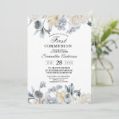 Elegante Winter Blau und Weiß Blume Einladung (Stehend Vorderseite)