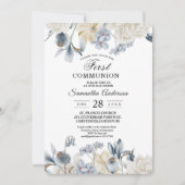 Elegante Winter Blau und Weiß Blume Einladung (Vorderseite)