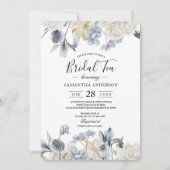 Elegante Winter Blau und Weiß Blume Einladung (Vorderseite)