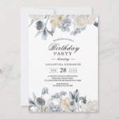 Elegante Winter Blau und Weiß Blume Einladung (Vorderseite)