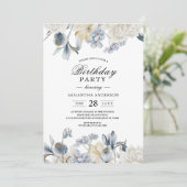 Elegante Winter Blau und Weiß Blume Einladung (Stehend Vorderseite)