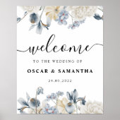 Elegante Winter Blau und Weiß Blume Poster (Vorne)