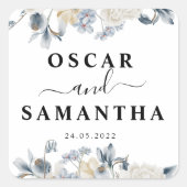 Elegante Winter Blau und Weiß Blume Quadratischer Aufkleber (Vorderseite)