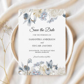 Elegante Winter Blau und Weiß Blume Save The Date
