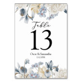 Elegante Winter Blau und Weiß Blume Tischnummer (Rückseite)