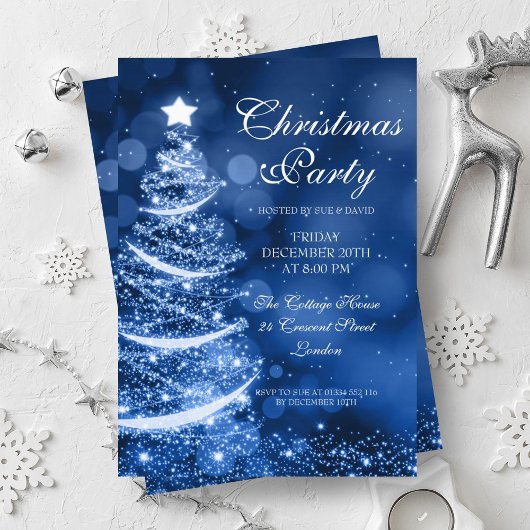 Elegante Winter Blue Christmas Party Sparkle Einladung
