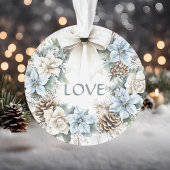 Elegante Winter Blue Floral Wreath LIEBE Ornament