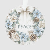 Elegante Winter Blue Floral Wreath PEACE Wasserfar Ornament (Vorderseite)
