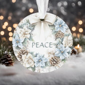 Elegante Winter Blue Floral Wreath PEACE Wasserfar Ornament