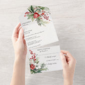 Elegante Winter-Blume, Berries & Pine All In One Einladung (Abreißen)