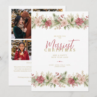 Elegante Winter Botanical 4-Foto Beerenrosa TMF26 Feiertagskarte