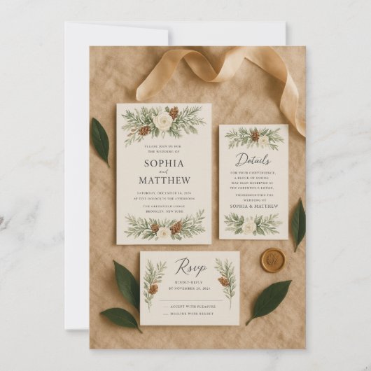 Elegante Winter Botanical Wedding Invitation Suite Einladung (Vorderseite)