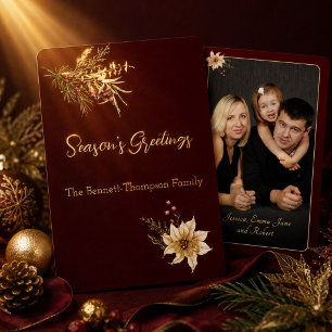 Elegante Winter Botanicals Foto Weihnachten Gold Folien Feiertagskarte