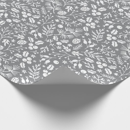 Elegante Winter Botanicals in Grau und Weiß Geschenkpapier (Ecke)