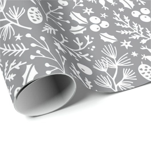 Elegante Winter Botanicals in Grau und Weiß Geschenkpapier (Rolleneckpunkt)
