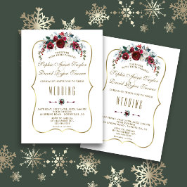 Elegante Winter Burgund Pine Gold Wedding Einladung