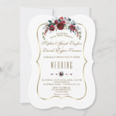 Elegante Winter Burgund Pine Gold Wedding Einladung (Vorderseite)