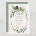 Elegante Winter Christmas Christliche Hochzeit Einladung<br><div class="desc">Eleganter Winter Christlich Wedding Inspiration präsentiert ein wunderschönes natürliches Aquarell-Design mit weißen Beeren, einem Kiefernkegel und Grünpflanzen, die einen goldenen ovalen Rahmen schmücken. Es enthält einen Vers der Schrift: "Und die beiden werden eins." Gute Wahl für Weihnachtsfeiertage und Winterhochzeiten. Wenn Sie etwas nicht sehen oder Änderungen wünschen, können Sie sich...</div>