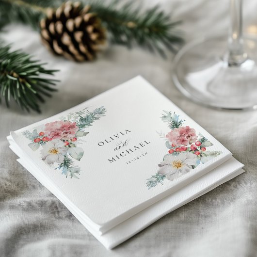 Elegante Winter Christmas Floral Wedding Serviette
