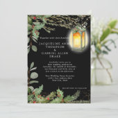 Elegante Winter Christmas Lantern Black Wedding Einladung (Stehend Vorderseite)