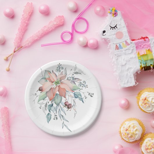 Elegante Winter Christmas Watercolor Bouquet Pappteller (Party)