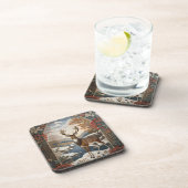 Elegante Winter Deer Winter Szene Getränkeuntersetzer (Rechte Seite)