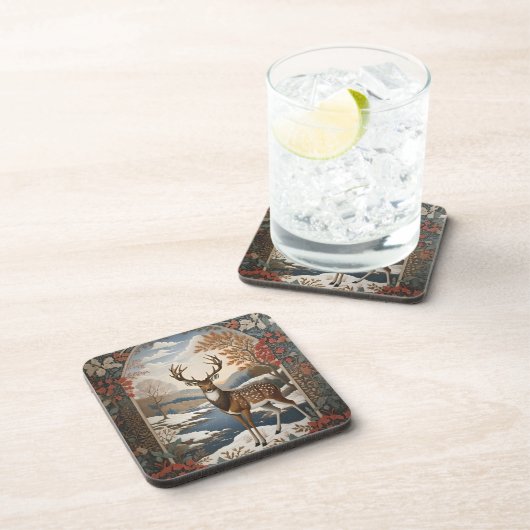 Elegante Winter Deer Winter Szene Getränkeuntersetzer (Rechte Seite)