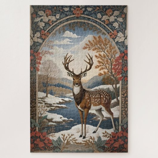 Elegante Winter Deer Winter Szene Puzzle (Vertikal)