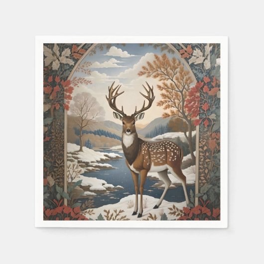 Elegante Winter Deer Winter Szene Serviette (Vorderseite)