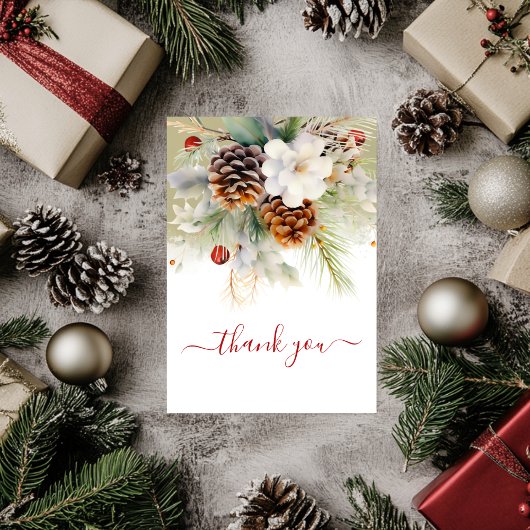 Elegante Winter Evergreen Baby Dusche Wasserfarbe Dankeskarte