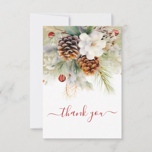 Elegante Winter Evergreen Baby Dusche Wasserfarbe Dankeskarte (Vorderseite)