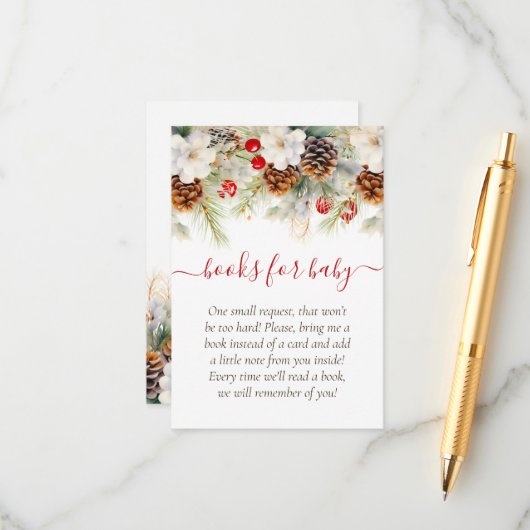 Elegante Winter Evergreen Bücher für Baby Begleitkarte (Vorderseite/Rückseite Beispiel)