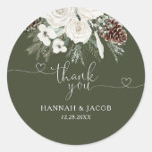 Elegante Winter Evergreen Gastgeschenk Hochzeit Runder Aufkleber (Vorderseite)