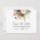 Elegante Winter Evergreen und Rowan Berries Weddin Save The Date (Vorderseite)