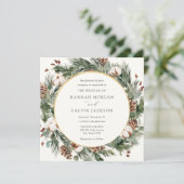 Elegante Winter Evergreen Wedding Einladung (Stehend Vorderseite)