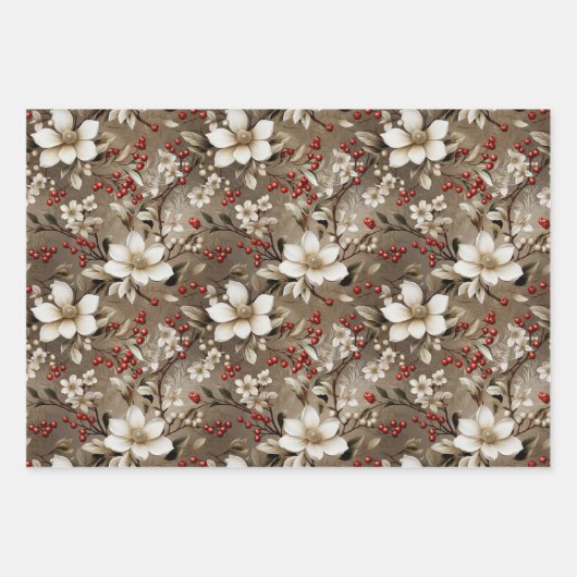Elegante Winter Flora Festivals Design Geschenkpapier Set (Vorderseite 2)