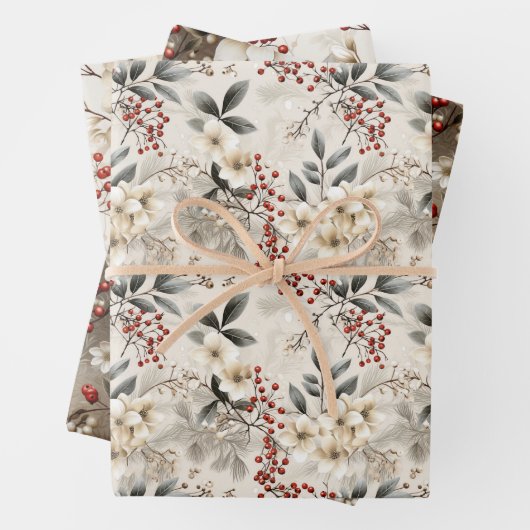 Elegante Winter Flora Festivals Design Geschenkpapier Set (Beispiel)