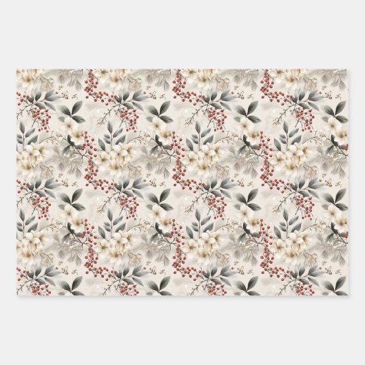 Elegante Winter Flora Festivals Design Geschenkpapier Set (Vorderseite)
