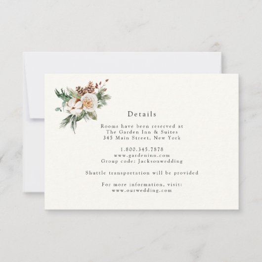 Elegante Winter Floral and Greenery Details Card Einladung (Vorderseite)
