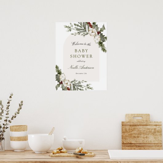 Elegante Winter Floral Arch Baby Dusche Poster (Küche)