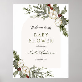 Elegante Winter Floral Arch Baby Dusche Poster