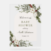 Elegante Winter Floral Arch Baby Dusche Willkommen Acrylschild (Vorderseite)