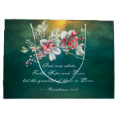 Elegante Winter Floral auf Grüner Bibelhochzeit Große Geschenktüte (Rückseite)