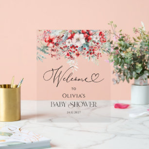Elegante Winter Floral Baby Dusche Willkommen Acrylschild