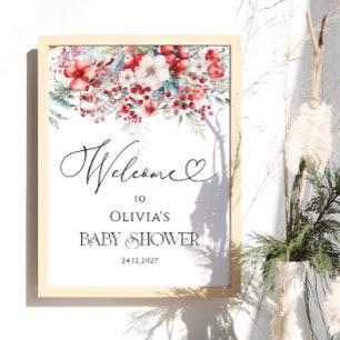 Elegante Winter Floral Baby Dusche Willkommen Poster