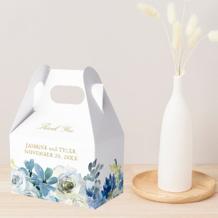 Elegante Winter Floral Blue White Rose Gold Hochze Geschenkschachtel