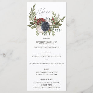 Elegante Winter Floral Boho Botanische Hochzeitska Menükarte