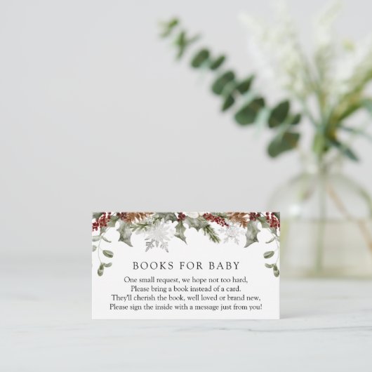 Elegante Winter Floral Books für Babyanfrage Begleitkarte (Stehend Vorderseite)