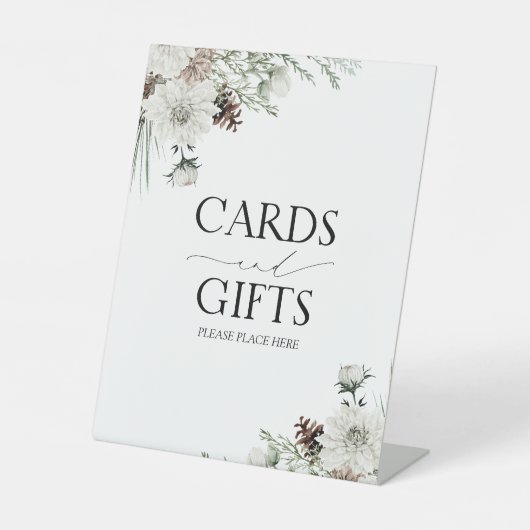 Elegante Winter Floral Brautparty Karten & Geschen Sockelschild (Vorderseite)